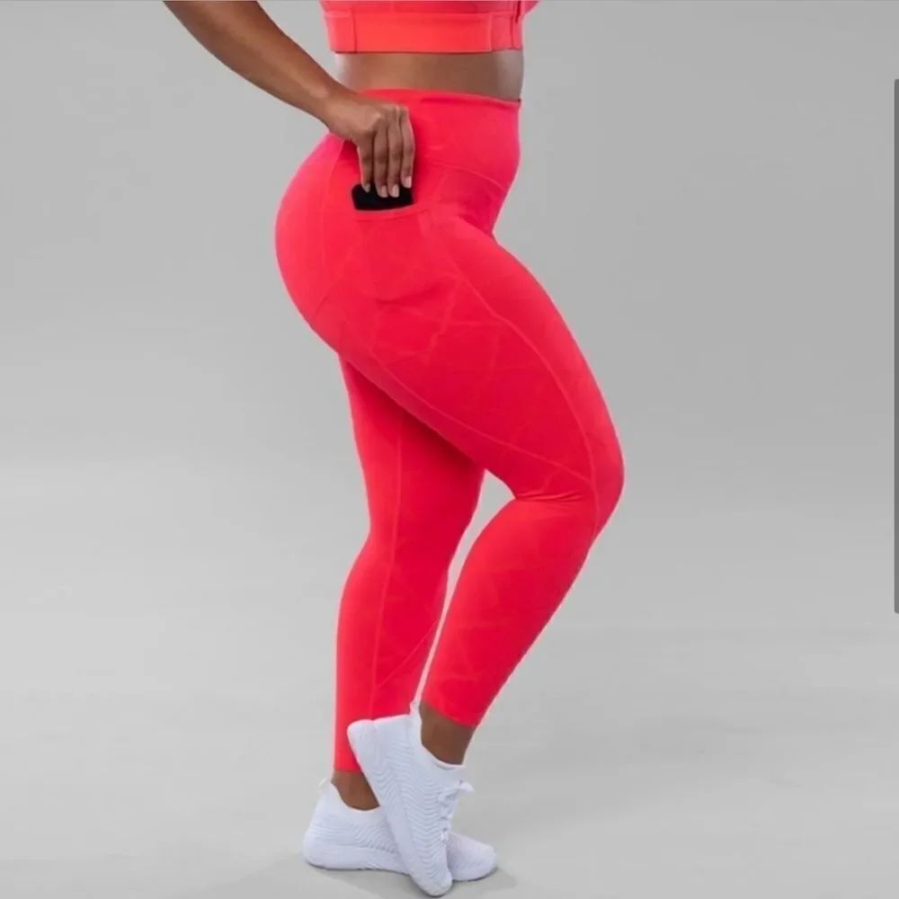 Shefit Aloud Neon Pink Coral Jacquard Pocket Compression Legging